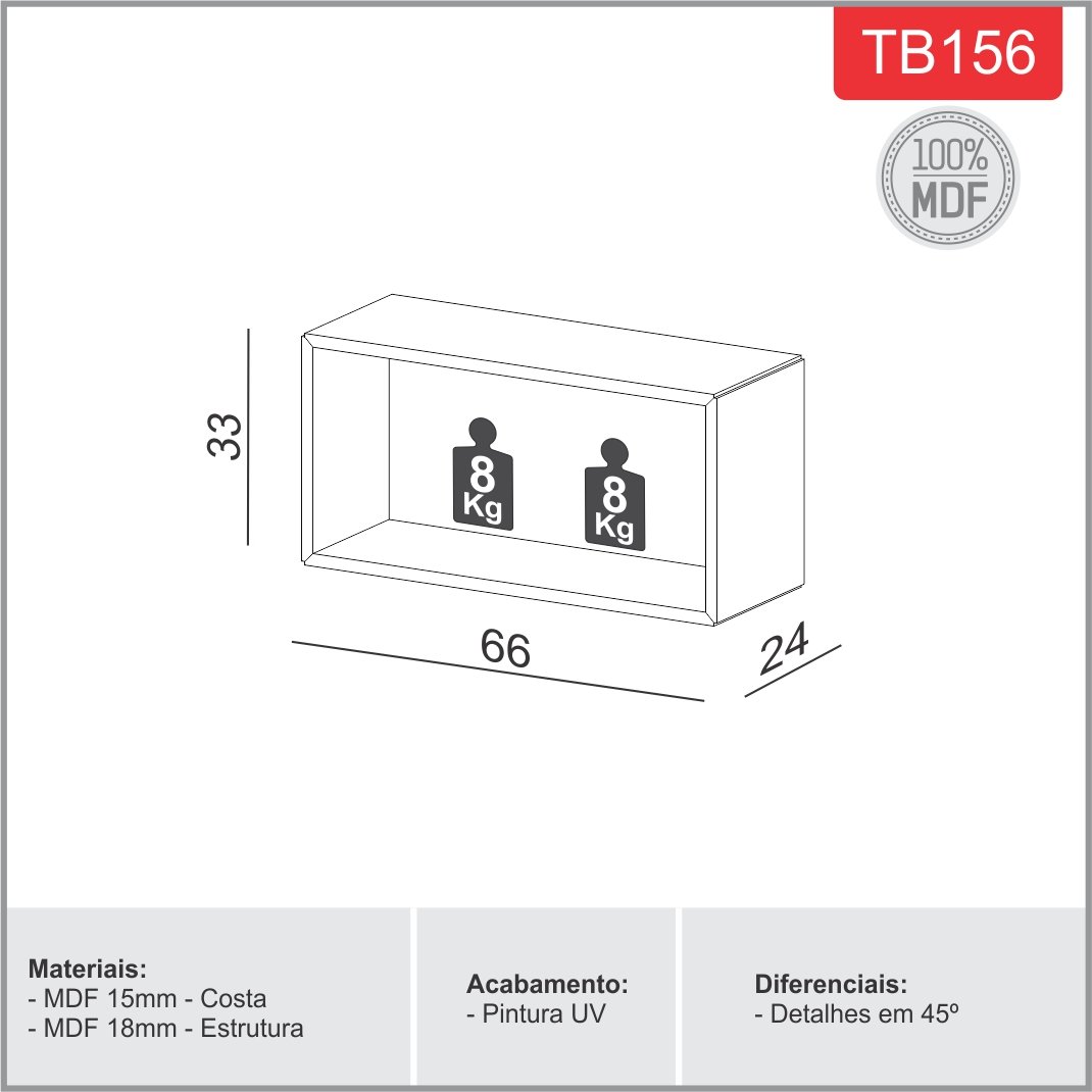 Nicho Decorativo Retangular 33x66cm 100% Mdf Tb156 Dalla Costa - Freijó/off White - 3