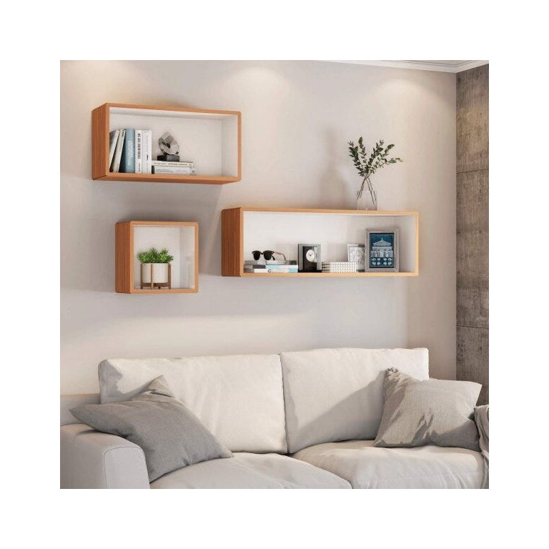 Nicho Decorativo Retangular 33x99cm 100% Mdf Tb157 Dalla Costa - Freijó/off White
