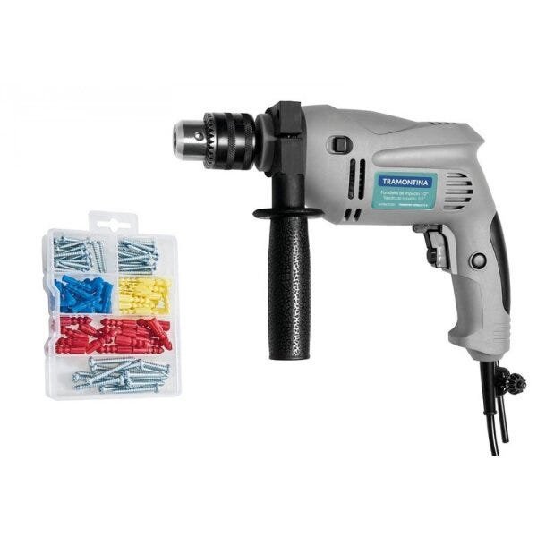 Menor preço em Furadeira de Impacto 1/2 Polegadas 500W com Kit Parafusos e Buchas Tramontina 220V