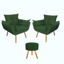 Ver imagem 1 de Kit 2 Poltronas Opalas com Puff Redondo Suede Verde