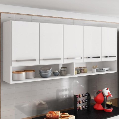 Armário Aéreo de Cozinha Multiuso 5 Portas Branco Casa Mobilia