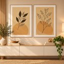 Ver imagem 1 de Quadros Decorativos Botânico Abstrato Terroso Moldura Filete:Moldura Freijó/60x90