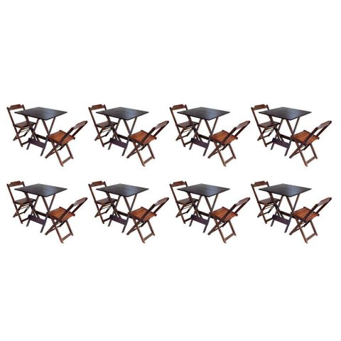 Kit 8 Conjuntos De Mesa Dobravel Com 2 Cadeiras De Madeira 70X70 - Imbu - Marrom
