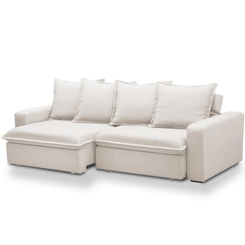 Sofá Retrátil Reclinável para Sala de Estar Living 195cm Vêneto F04 Bouclê Cru - Lyam Decor