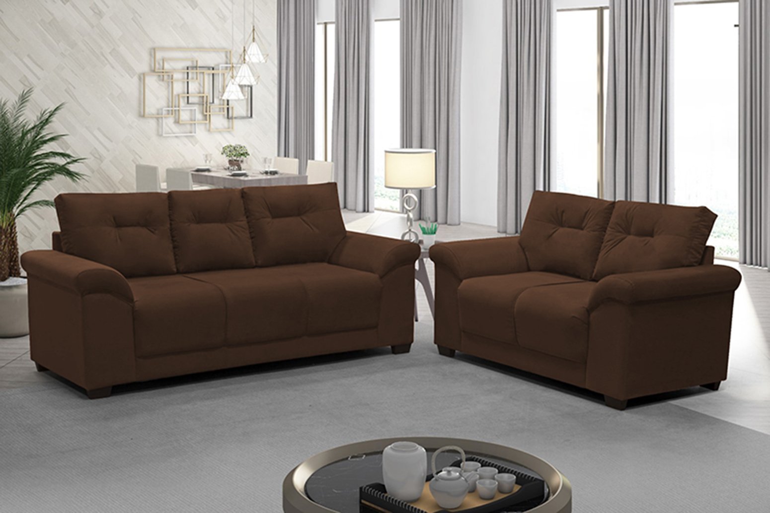 Sofá 2 e 3 Lugares Dubai Suede Cores Diversas Cor:Marrom