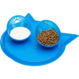 Kit Com 1 Jogo Americano + 2 Comedouros Para Gatos Tamanho P - Azul - 1