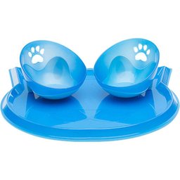 Kit Com 1 Jogo Americano + 2 Comedouros Para Gatos Tamanho P - Azul - 2