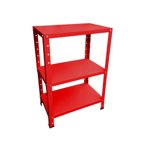 Estante de Aço Vermelha Mini com 3 Prateleiras 45x30cm 45kg Coluna Bipartida para Quarto Escritório