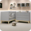 Ver imagem 2 de Quarto de Bebê Berço Mini Cama + Cômoda 6 Gavetas Classic Cinza Madeira Natural