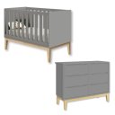 Ver imagem 1 de Quarto de Bebê Berço Mini Cama + Cômoda 6 Gavetas Classic Cinza Madeira Natural