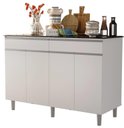 Ver imagem 2 de Balcão Buffet Plus. Alto 4 Portas + 2 Gavetas Puxadores em Alumínio Cor Branco Marmorizado Grande 1.