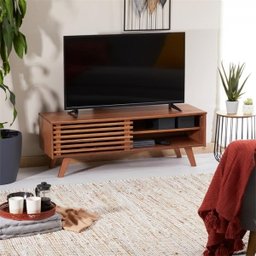 Rack TV Bancada Madeira 40 Polegadas 1 Porta de Correr Sean Castanho Verniz - 2 Rack TV Bancada Madeira 40 Polegadas 1 Porta de Correr Sean Castanho Verniz - 2