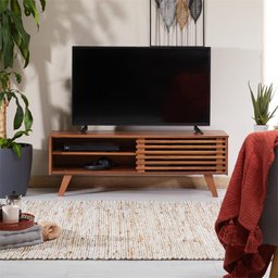 Rack TV Bancada Madeira 40 Polegadas 1 Porta de Correr Sean Castanho Verniz - 8 Rack TV Bancada Madeira 40 Polegadas 1 Porta de Correr Sean Castanho Verniz - 8