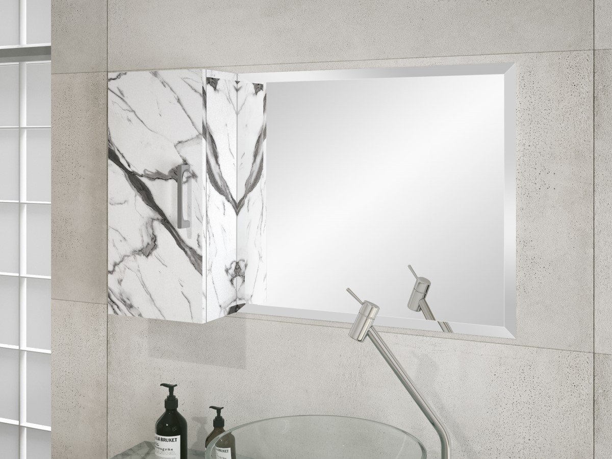 Conjunto Para Banheiro Tamar 80 com cuba espelho e modulo Cor:Carrara/Branco - 7