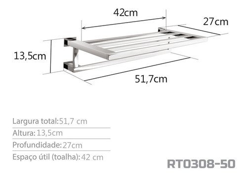 Toalheiro Rack 50 Cm Inox - Kromus Rt0308-50 - 3