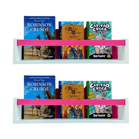 Kit 2 Prateleiras de Livros Criança Nicho de Parede Livreiro Colorido 55cm:ROSA