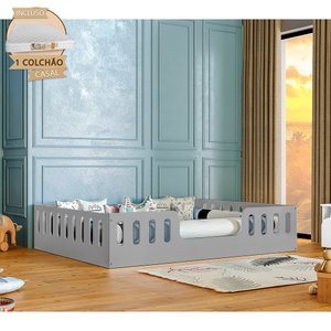 Cama Casal Infantil Montessoriana Helo com Colchão D28 Cinza