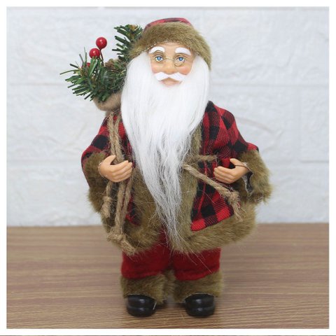 Decoração Boneco Natal Papai Noel com Roupa Xadrez 21cm