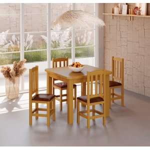 Mesa de Jantar Safira 88x88 com 4 Cadeiras Diamante Estofado Marrom:mel