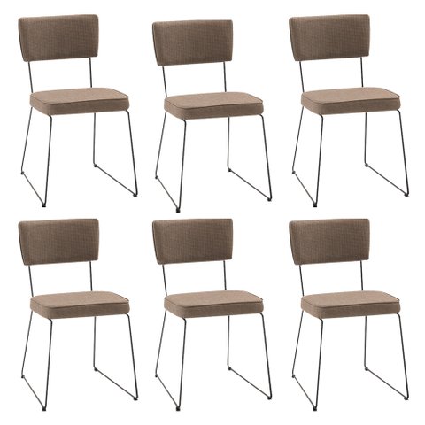 Kit 6 Cadeiras de Jantar Decorativa Base Aço Preto Luigi Linho Bege - Gran Belo