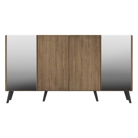 Aparador Buffet 4 Portas com Espelho Retrô Vegas Multimóveis V3562 Rustic/Preto