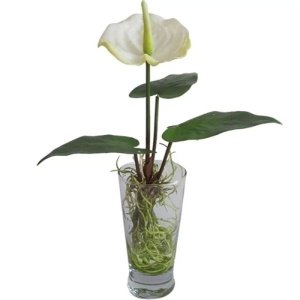 PLANTA ARTIFICIAL COM VASO DE VIDRO - 27 CM
