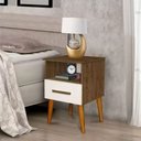 Ver imagem 2 de Kit 2 Mesas de Cabeceira Pérola com 1 Gaveta Off White/ Canela Romar