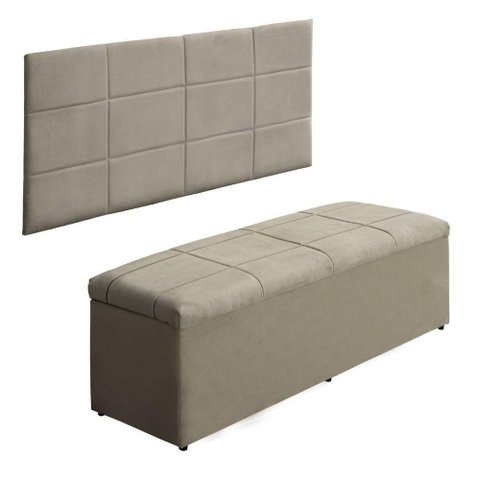 Cabeceira e Baú 1.58 Larissa-suede Bege