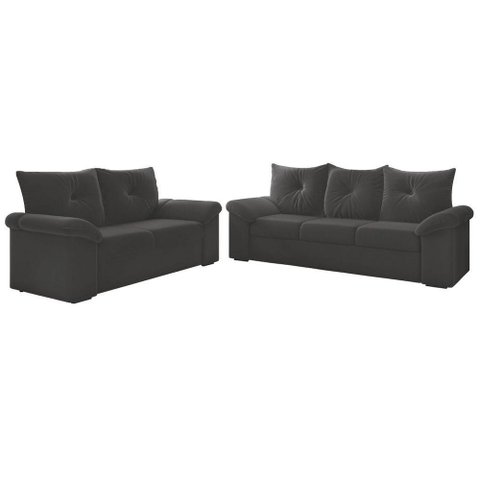 Conjunto de Sofá 2 e 3 Lugares Taurus Veludo Mamflex Cinza