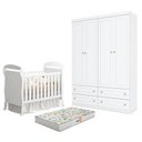 Ver imagem 1 de Berço Americano Danny Branco Acetinado Reller e Guarda Roupa Infantil 4 Portas Americano Branco Hp e