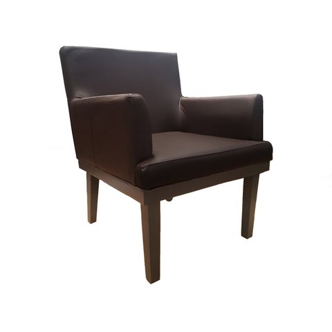 Poltrona Decorativa Vitória Couro Marrom Pés Madeira Mz Decor
