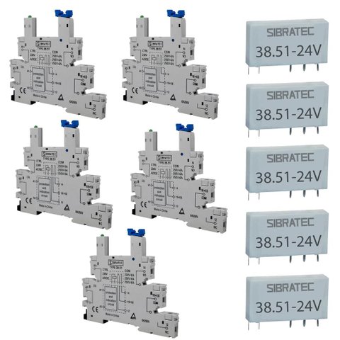 Kit 5 Base+ 5 Rele Acoplador Fino 38.51-24v Sibratec
