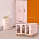 Ver imagem 1 de Conjunto Berço Mini Cama Slim, Cômoda e Guarda Roupa Slim Rosa
