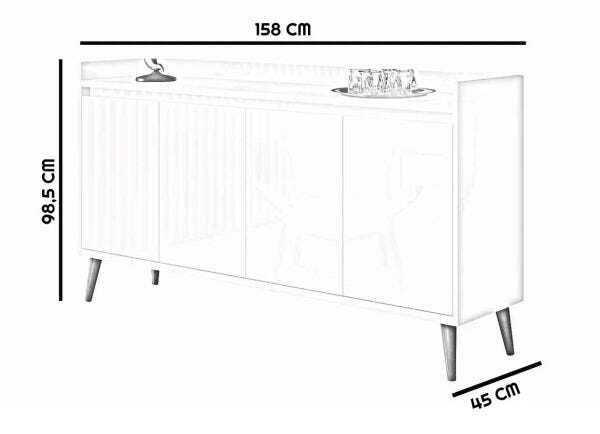 Buffet Aparador Retrô Clássico Branco Gloss - 6