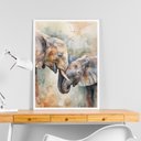 Ver imagem 2 de Quadro Aquarela Elefantes - Mãe e Filho 33x24cm:moldura Preta