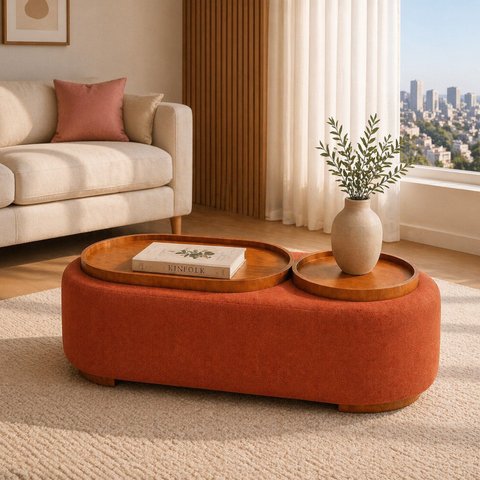 Puff Multifuncional 3 em 1 Orgânico Madrid Vermelho Terracota