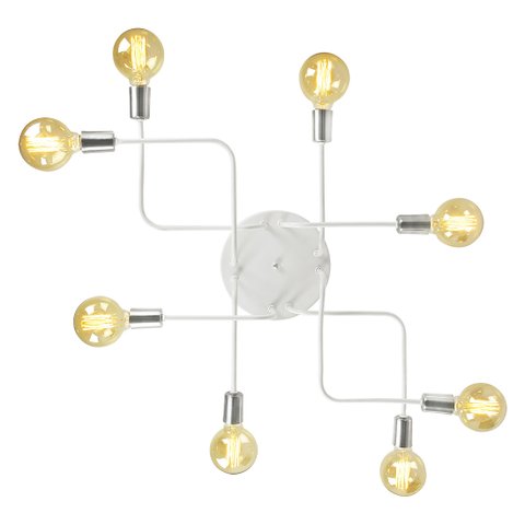 Lustre Plafon Hashtag Branco Com Escovado De 8 Braços
