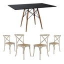 Ver imagem 1 de Conjunto de Mesa Eiffel Retangular Tampo de Madeira 120x75cm Preto com 4 Cadeiras Katrina Off White