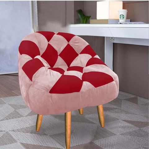 Poltrona Paloma Escritório Sala Pé Palito Suede Rosa Bebê e Suede Vermelho - Dominic Decor
