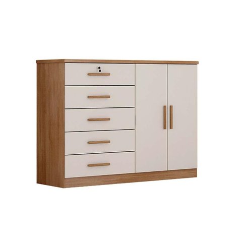 Cômoda de Quarto Space C/ 2 Portas e 5 Gavetas Cumaru/fendi - Novo Horizonte
