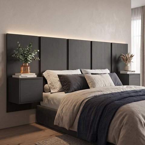 Cabeceira Cama Queen 220cm e Mesas Laterais Ohana Grafite A05 - Mpozenato