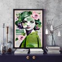 Ver imagem 1 de Quadro Arte Menina Mulher - Flores 24x18cm - com Vidro:moldura Branca