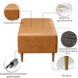 Puff Sala Damon Multiuso Corino Caramelo Pés Palito Castanho - 7