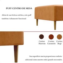 Puff Sala Damon Multiuso Corino Caramelo Pés Palito Castanho - 6