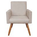 Ver imagem 2 de Kit 2 Poltronas e Puff Banqueta Redonda Nina Veludo Bege Pés Palito Castanho - Pallazio