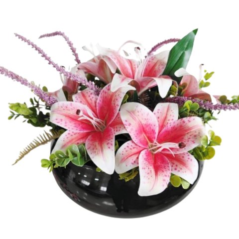 Arranjo Centro de Mesa Decorativo Grande Flores Lírio e Vaso