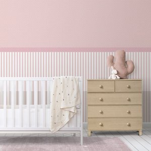 Papel de Parede Adesivo Poá Rosa e Branco com Listrado 3m
