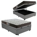 Ver imagem 1 de Cama Box com Baú Casal Colchão Molas Bonnel Tecido Sintético Cinza