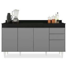 Armário de Cozinha Modulado de Canto Direito 4 Peças Cp41 Balcão com Tampo Preto/cinza - Lumil Lumil - 7