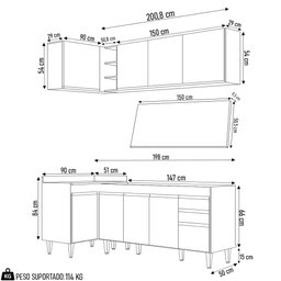 Armário de Cozinha Modulado de Canto Direito 4 Peças Cp41 Balcão com Tampo Preto/cinza - Lumil Lumil - 4